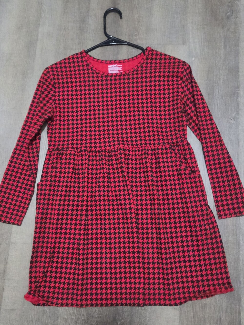 Cat & Jack Red and Black Houndstooth Long-Sleeve Dress